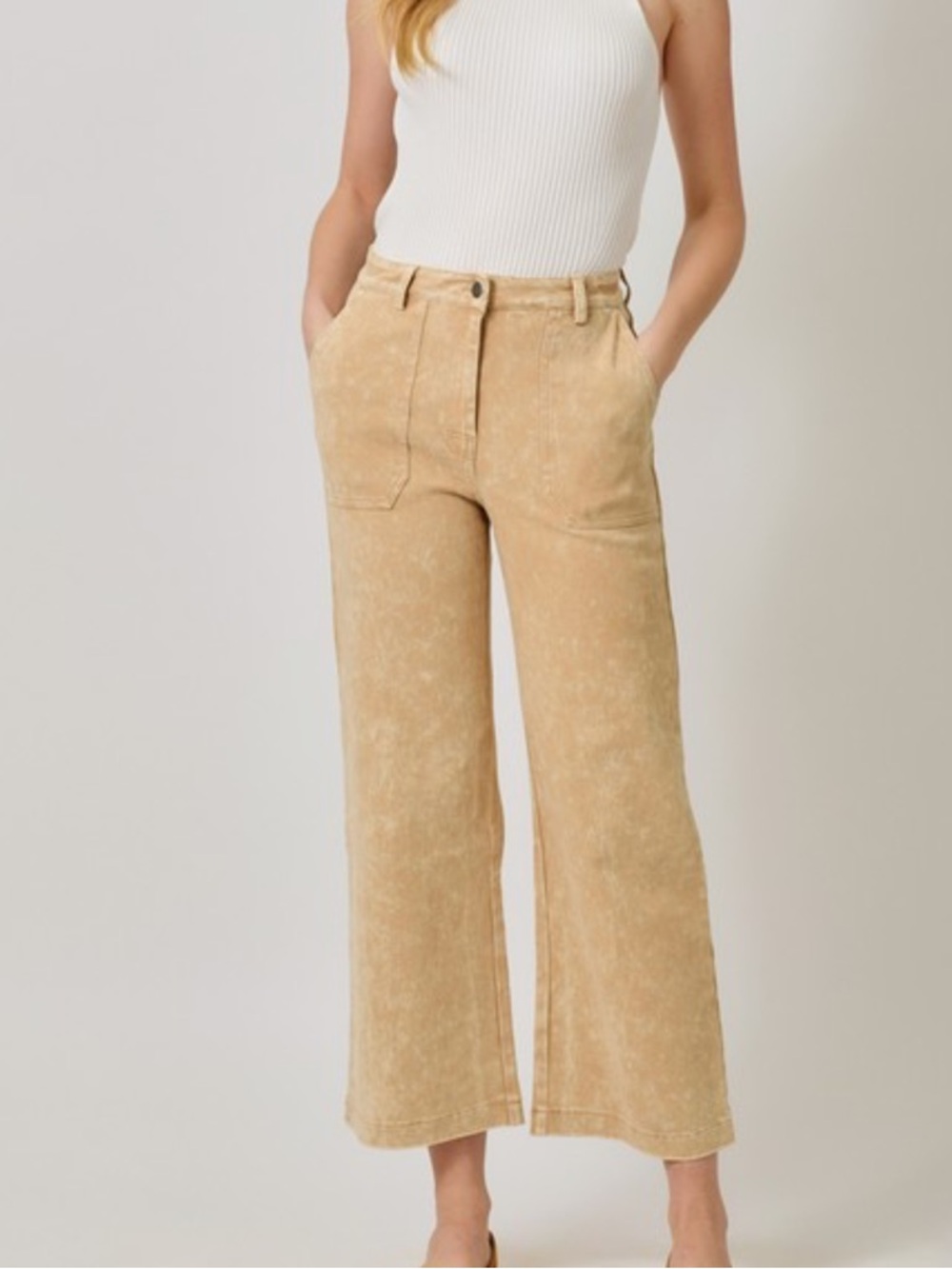 227. Women’s Washed Tan Wide-Leg Pants NEW - Picture 1 of 4